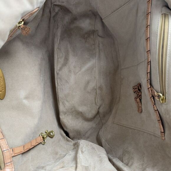 Vtg Brahmin Leather Handbag Large Tan Croc Embossed Smooth Tote Hobo Slouch Boho - Picture 7 of 16